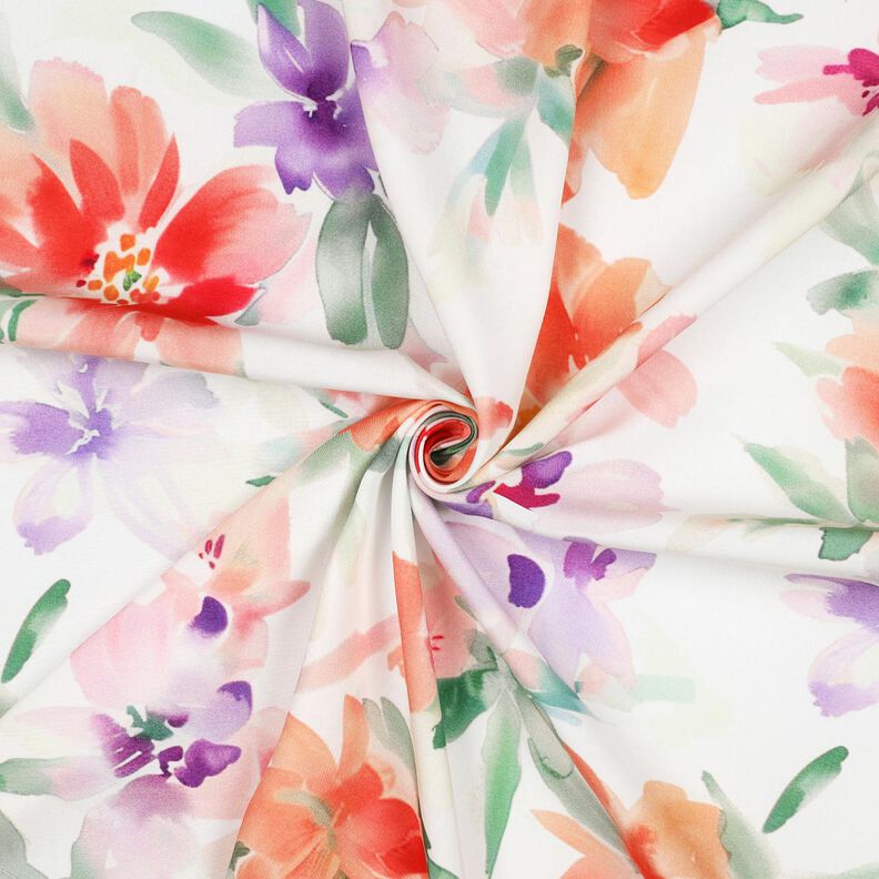 Tissu viscose LENZING™ ECOVERO™ impression numérique fleurs printanières – blanc/orange pêche,  image number 3