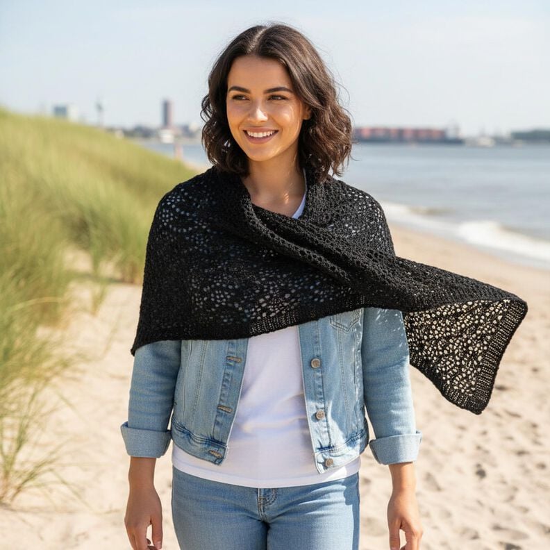 Tissu tricot&eacute; &agrave; motif de vagues &ndash; noir,  image number 5