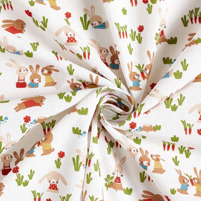 Popeline coton Lapins dans le jardin – blanc, image number 3