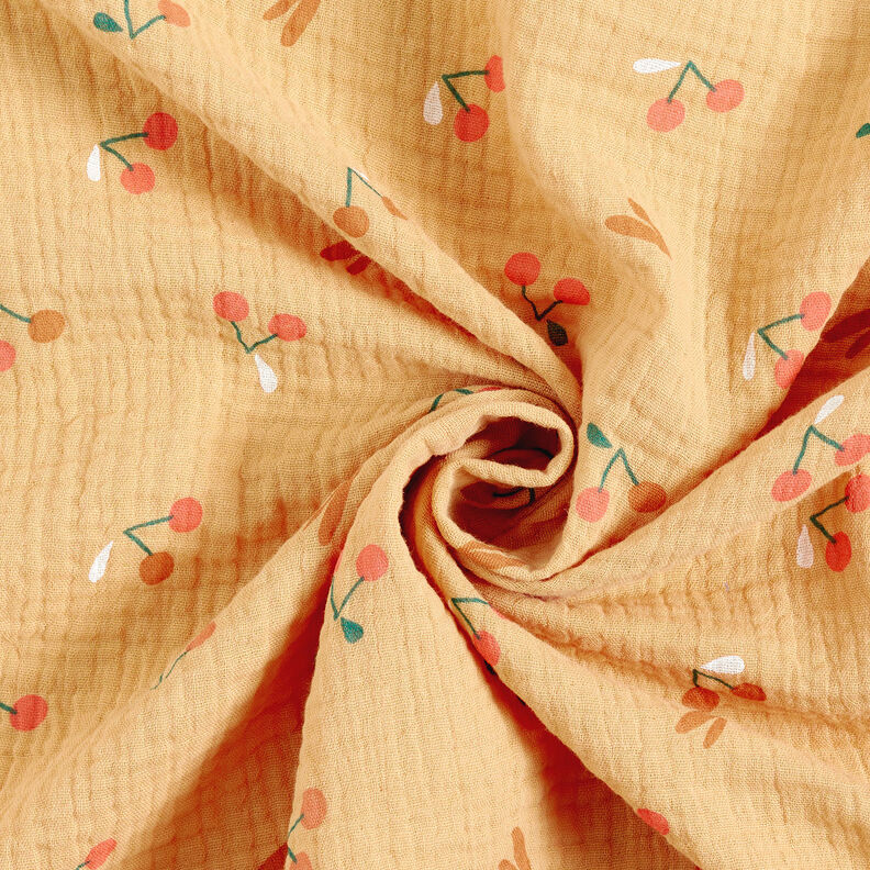 Tissu double gaze de coton Cerises – or ancien/caramel,  image number 3