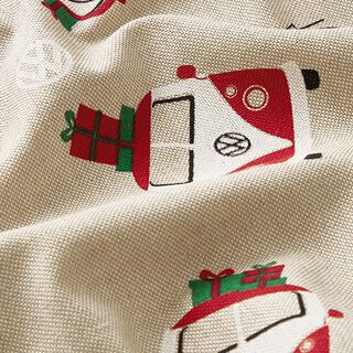Tissu de décoration Semi-panama Transport de Noël VW – nature/carmin, 