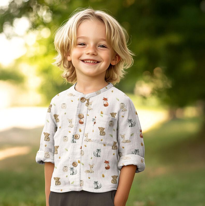 Tissu double gaze de coton Animaux de la forêt Impression numérique | Poppy Fabrics – blanc/terre,  image number 5