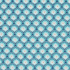 Coton enduit Blumenkacheln – bleu aqua/blanc, 