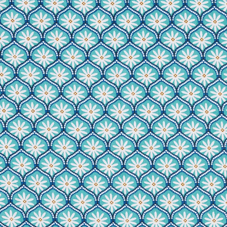 Coton enduit Blumenkacheln – bleu aqua/blanc, image number 1