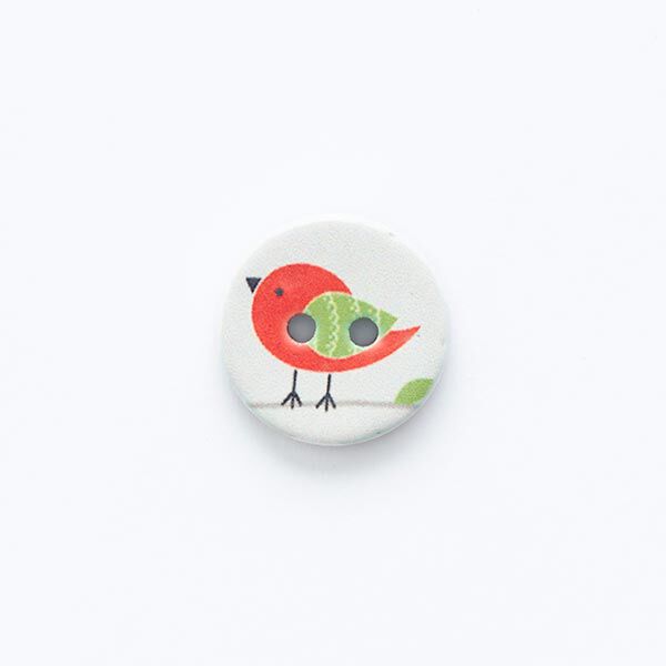 Bouton motif oiseau 2 trous [ Ø 15 mm ] – écru/rouge,  image number 1