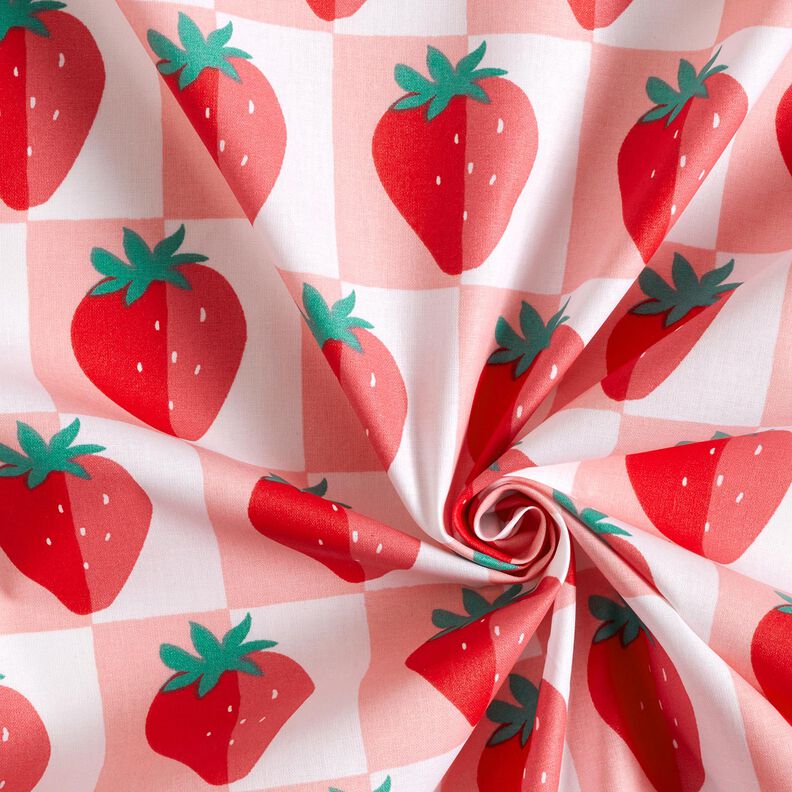 Coton enduit Carreaux avec fraises – rosé/rouge,  image number 4