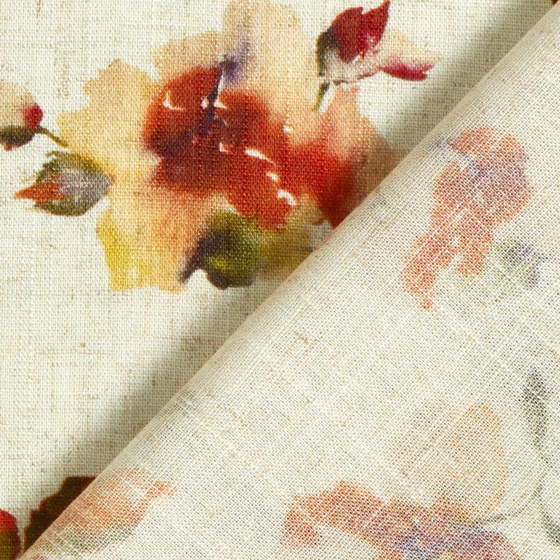 Mélange viscose lin fleurs aquarelles – nature/terre cuite,  image number 4