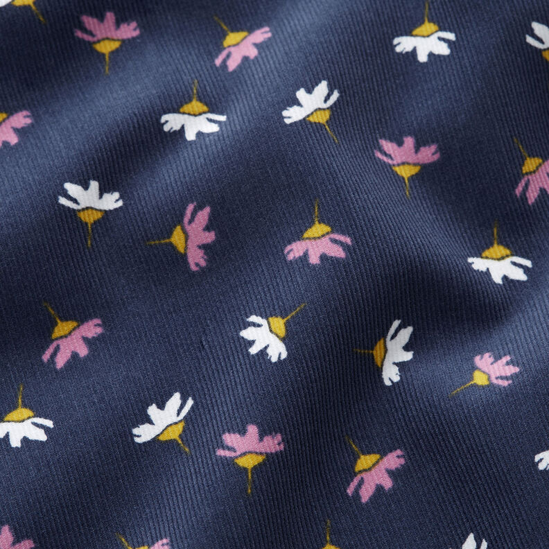Velours milleraies Petites fleurs – bleu marine, image number 2
