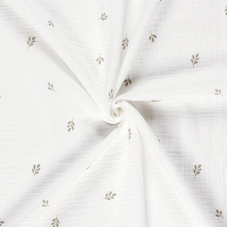 Tissu double gaze de coton Petite branche – écru/roseau,  image number 3