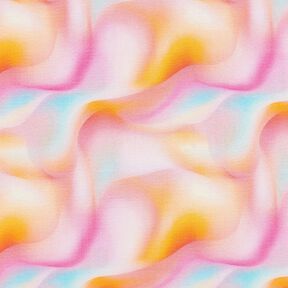 Tissu viscose motif de vagues estivales – abricot/bleu glacier, 