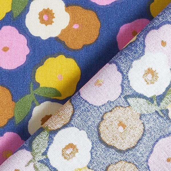 Tissu en coton Cretonne Fleurs rondes – jaune soleil/bleu,  image number 4
