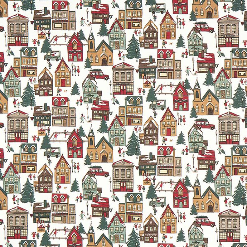 Tissu de décoration Semi-panama village d’hiver – écru, image number 1