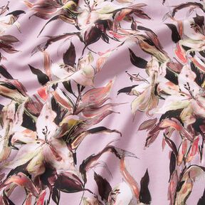 Jersey coton grands imprimés numériques de lys – violet pastel/greige, 