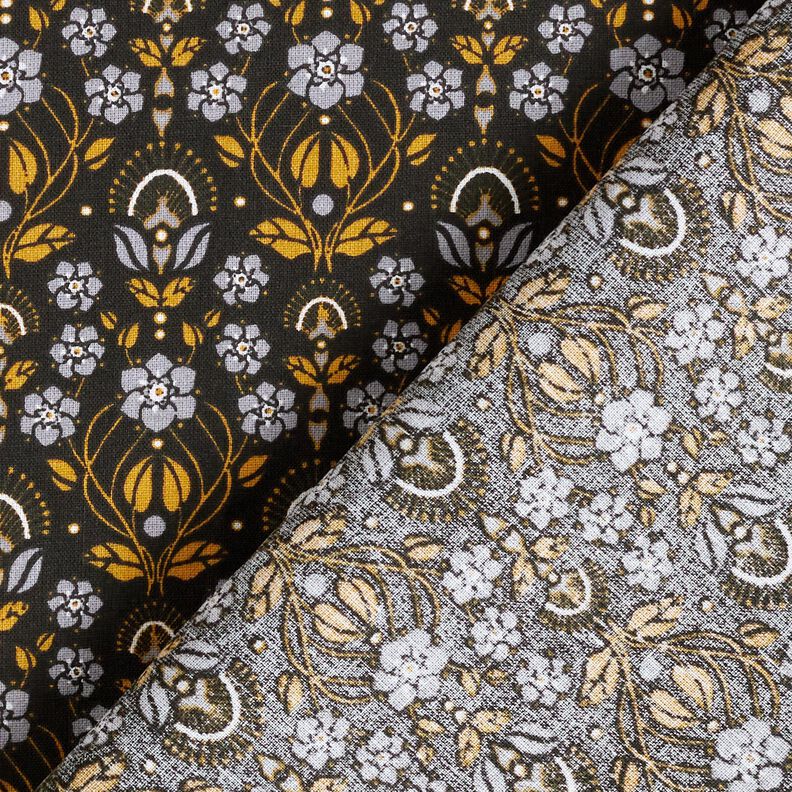 Tissu en coton Cretonne Fleurs grimpantes – noir/jaune curry,  image number 4