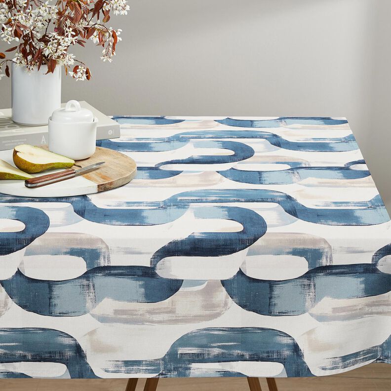 Tissu de décoration Semi-panama chaîne abstraite – ivoire/bleu, image number 8