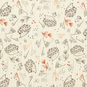 Tissu double gaze de coton Hérissons et plantes de la forêt – écru, 