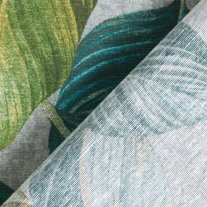 Tissu de décoration Canvas Feuilles de ficus – sapin bleu/gris, image number 4