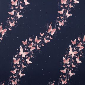 Jersey coton papillons scintillants | Glitzerpüppi – bleu nuit/vieux rose, 