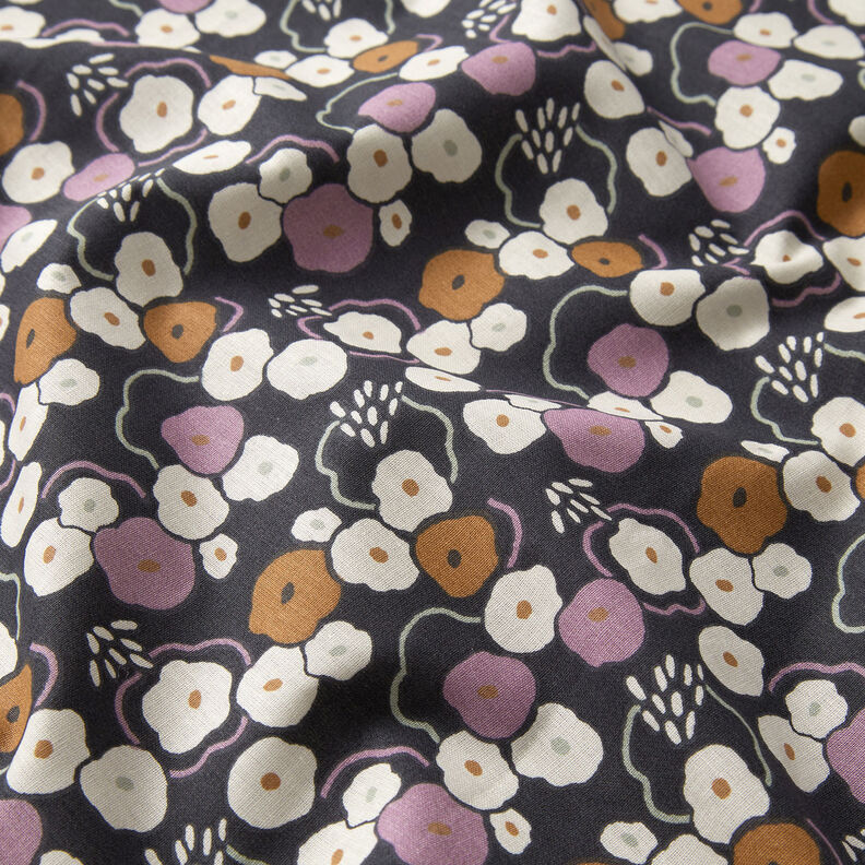 Tissu en coton Cretonne Fleurs ludiques – bleu noir/violet pastel,  image number 2