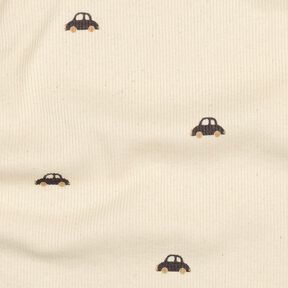 GOTS Jersey côtelé Petites voitures | Poppy Fabrics – crème/marron noir, 