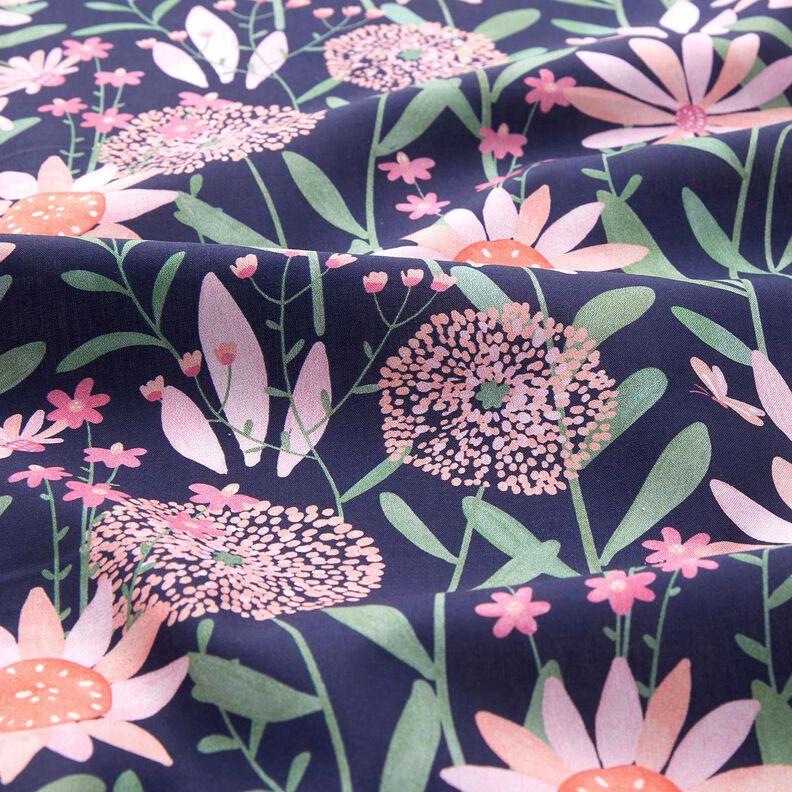 Popeline coton Grandes fleurs des champs Impression numérique | Poppy Fabrics – bleu nuit,  image number 2