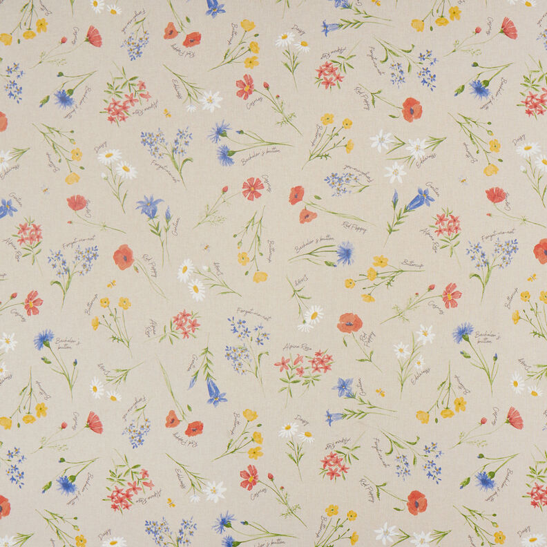 Tissu de décoration Semi-panama Fleurs alpines – nature/bleu, image number 1