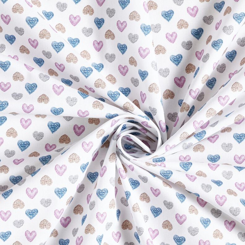 Tissu en coton Popeline Cœurs doux – blanc/violet pastel, image number 3