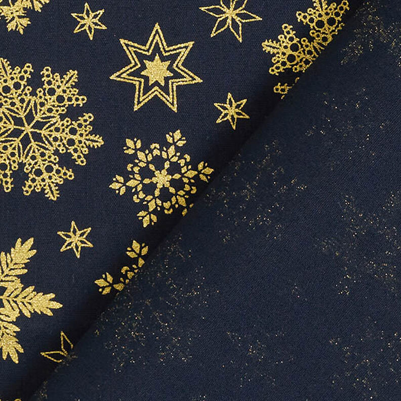 Tissu en coton Popeline Cristaux de neige – bleu nuit/or, image number 4