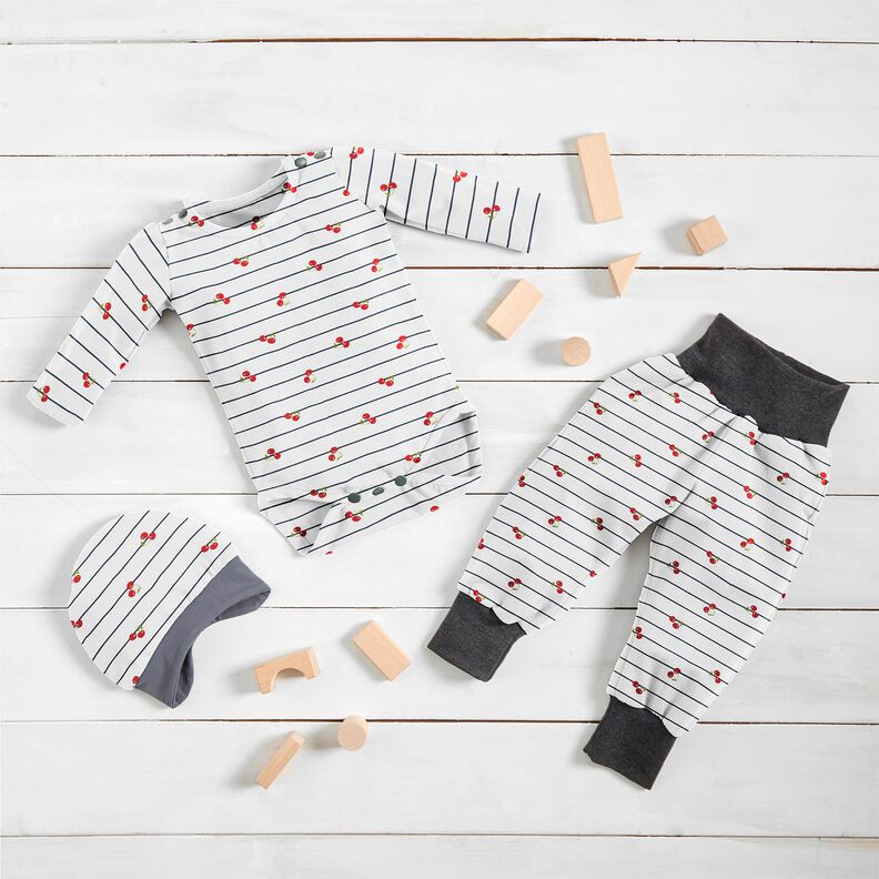 Jersey coton Rayures et cerises – écru,  image number 6