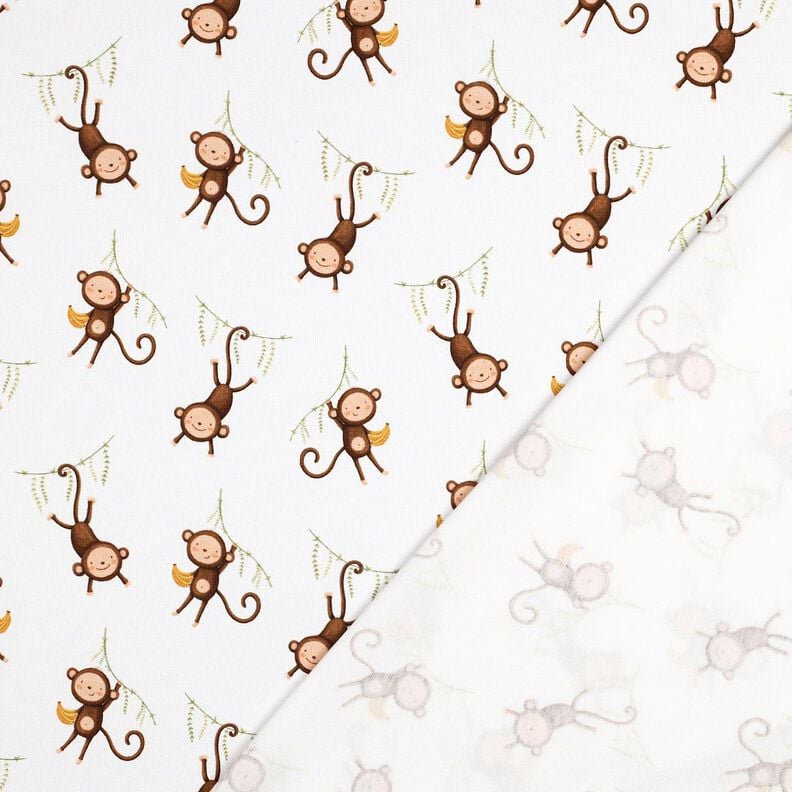 GOTS Jersey coton singes dans la jungle Impression numérique | Poppy Fabrics – blanc/marron foncé,  image number 3
