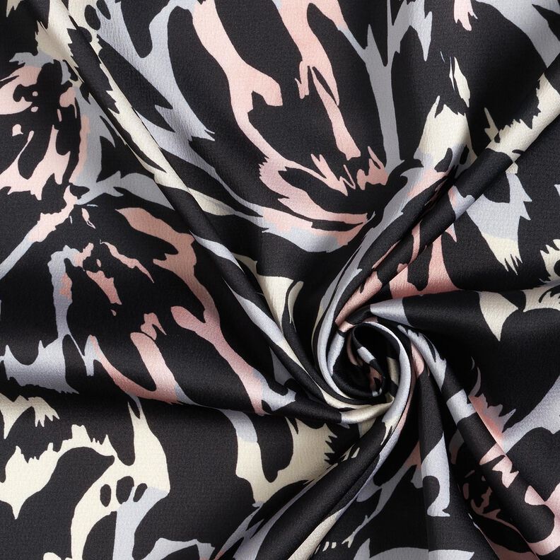 Crêpe satin pétales abstraits – noir/argent,  image number 3