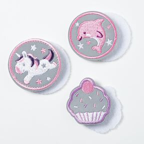Patchs réfléchissants Velcro, pack de 3 – rose/blanc, 