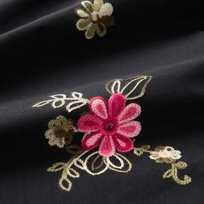 Popeline coton Broderie bouquets de fleurs – noir/baies, 