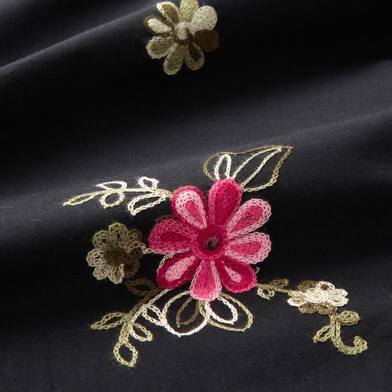 Popeline coton Broderie bouquets de fleurs – noir/baies, image number 2