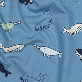 Jersey coton Jolies baleines | Poppy Fabrics – gris bleu/bleu marine, 