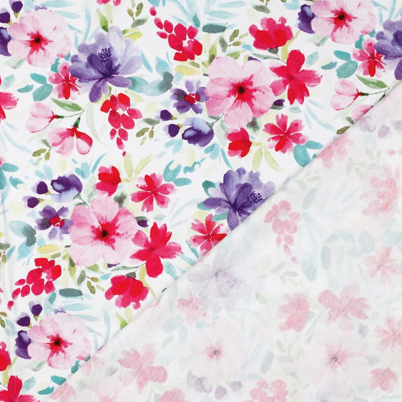 Jersey coton Impression numérique fleurs d'été – blanc/rose intense,  image number 4