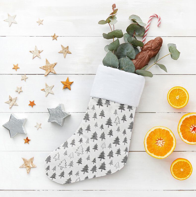 Tissu de décoration Jacquard sapins scintillants – anthracite/argent,  image number 5