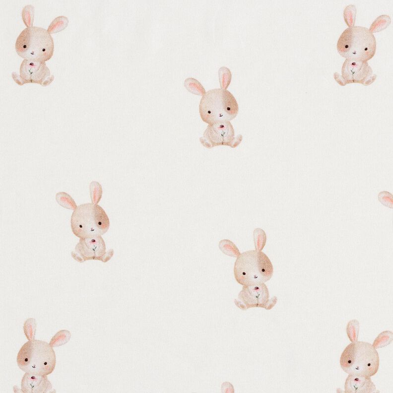 GOTS Jersey coton Lapin et fleur Impression numérique – ivoire, image number 1