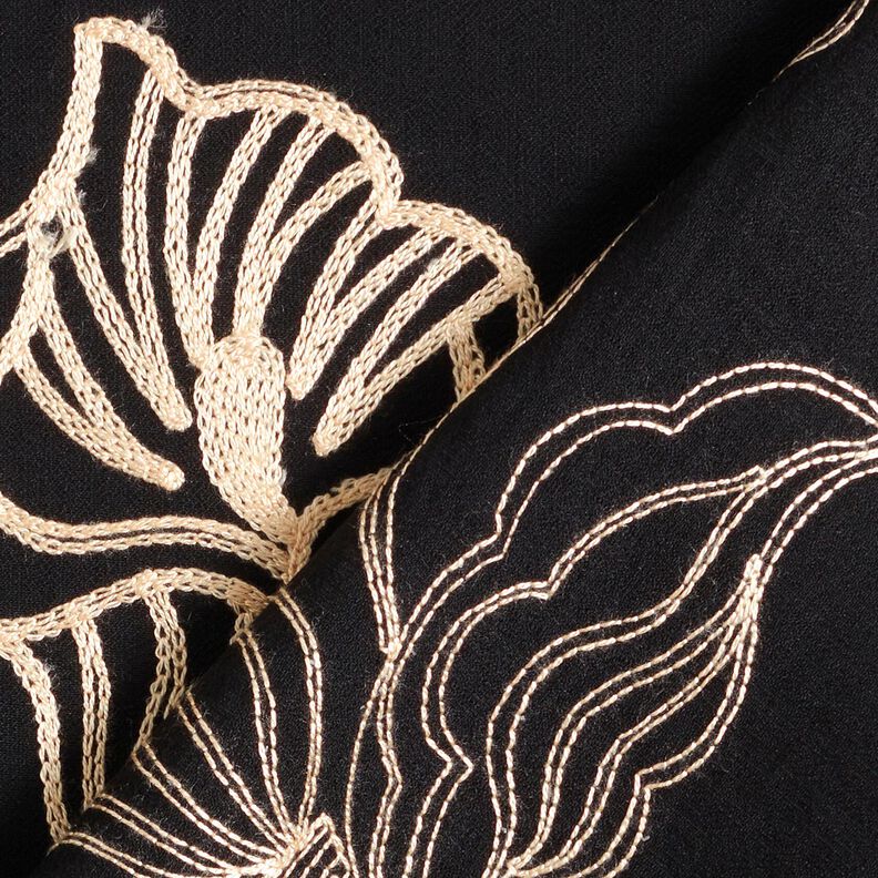 Tissu en viscose avec broderie de lys, noir &ndash; noir/cr&egrave;me,  image number 4