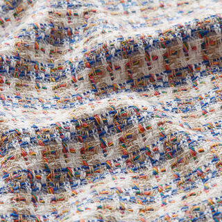 Tweed coton carreaux multicolores – écru/bleu, 