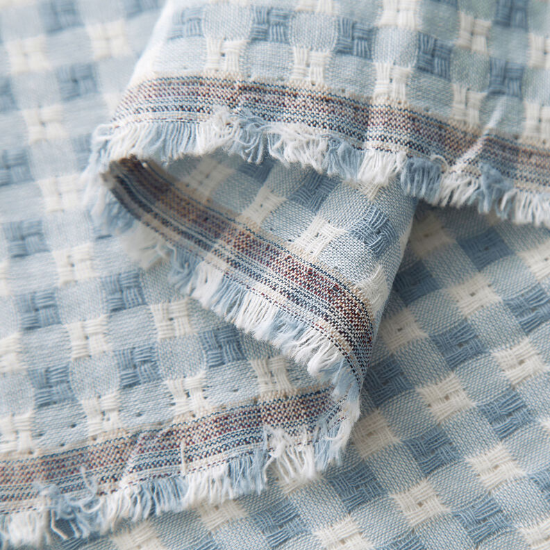 Tissu en coton à carreaux structurés – blanc/bleu clair,  image number 3