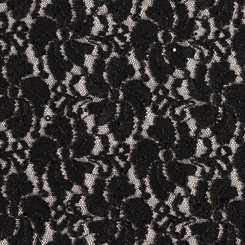 Dentelle avec fleurs pailletées – noir,  image number 1