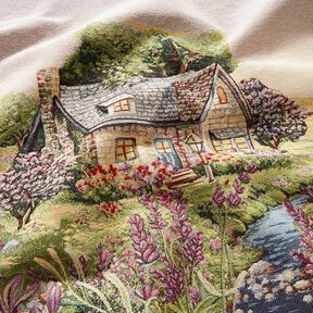 panneau décoratif Gobelin chalet romantique – beige clair/lavande, 
