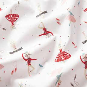 Tissu en coton Cretonne animaux dansants – blanc/rouge, 
