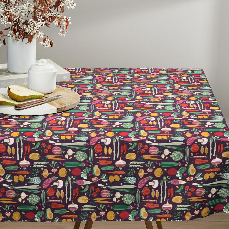 Tissu en coton Cretonne Variété de légumes – aubergine/vert, image number 6