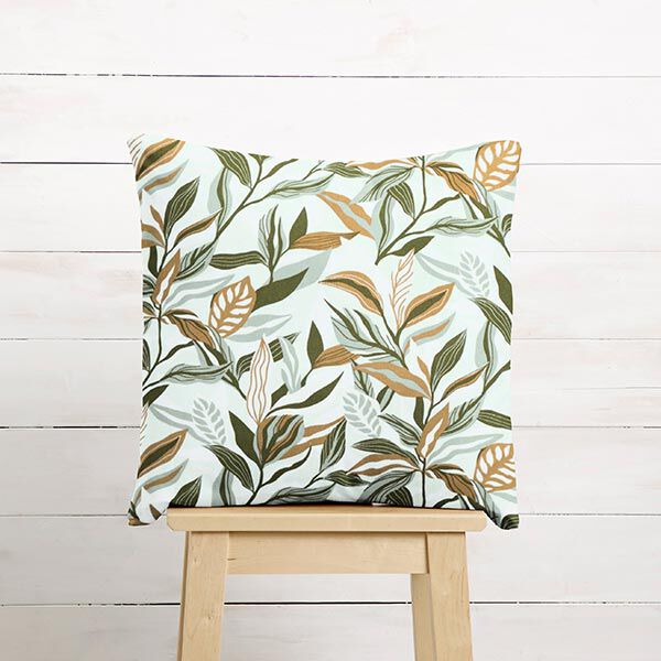 Tissu de décoration Canvas feuilles peintes – vert/blanc, image number 8