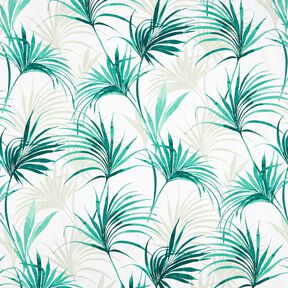 Tissu de décoration Panama Palmwedel – blanc/vert émeraude, 