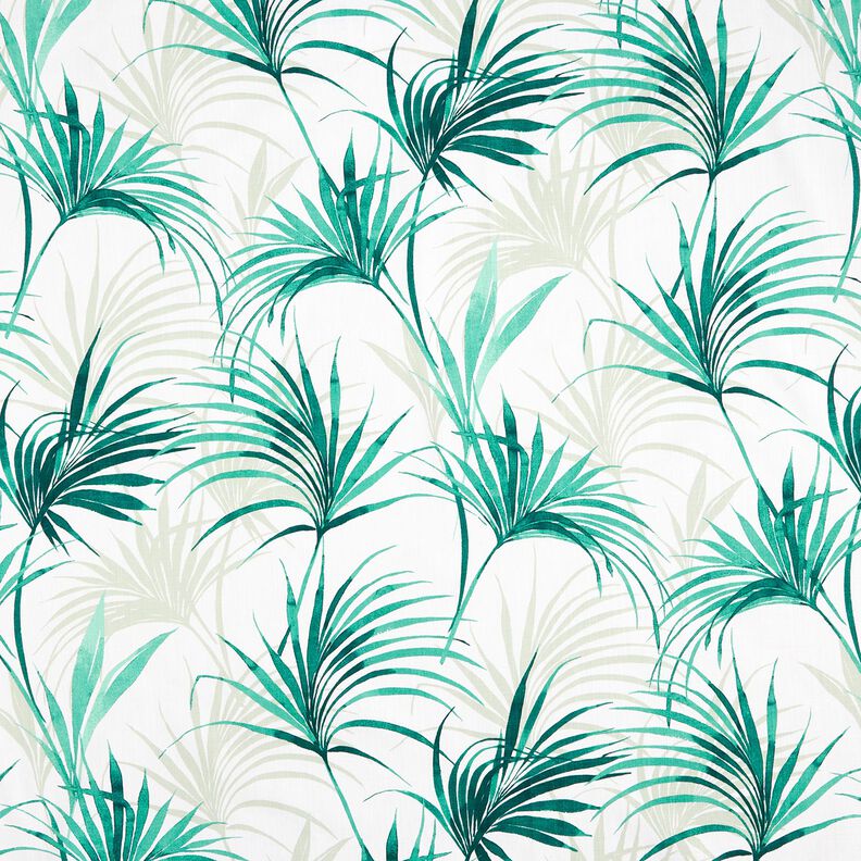 Tissu de décoration Panama Palmwedel – blanc/vert émeraude, image number 1