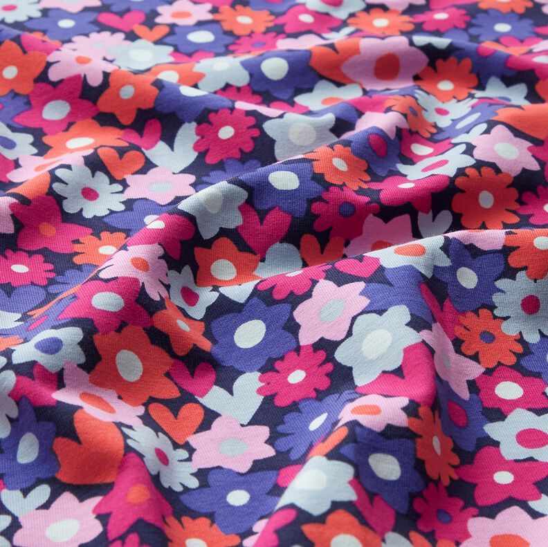 Jersey coton Fleurs colorées | Poppy Fabrics – bleu nuit,  image number 2