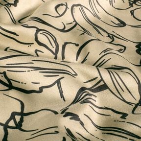Velours extensible avec esquisses de fleurs – sable/noir, 